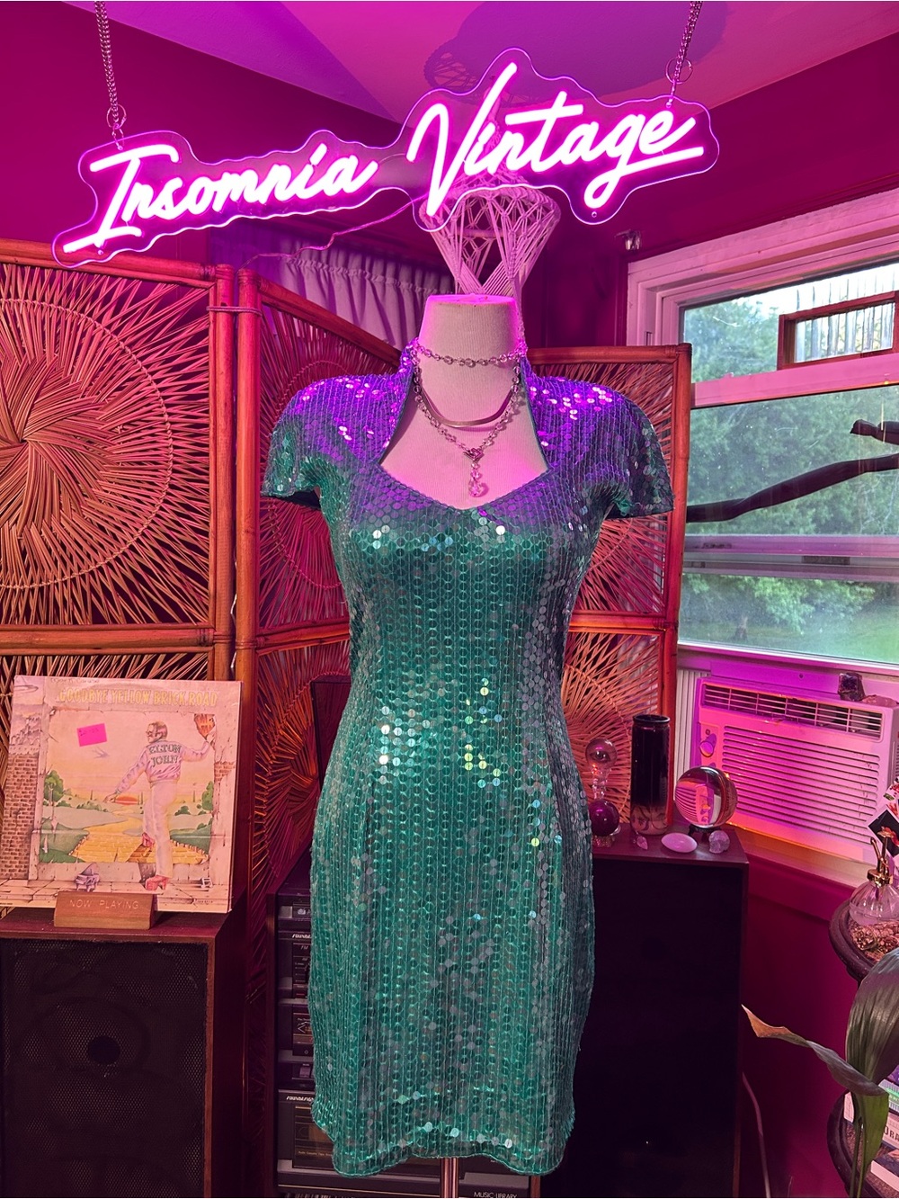 Niteline 1980s Green Teal Sequin Mini Dress